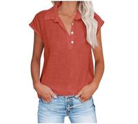Leinenbluse Damen Sommer Einfarbig Baumwoll Leinen Revers Kurzarm Musselin Tunika Shirt Locker Leinenbluse Lose Leinenhemd Bequemes Hemdbluse Streetwear Oberteile Sommermode Shirts für Frauen