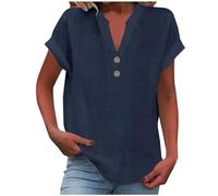 Leinenbluse Damen Sommer, Elegant Baumwolle Leinen Tshirt Leinenshirt Lose Kurzarm Blusen Frau Longshirt Oversized Tee T-Shirt Teenager Mädchen Freizeit Longbluse Leinenhemd Große Größen