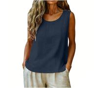 Leinenbluse Damen Sommer Elegant Lässig Tanktop Baumwolle Leinen Oversized Blusen Freizeit Leichte Weste Locker Lässig Blusenshirt für Frauen Loose Basic Leinenweste Einfarbig Freizeitweste