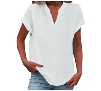 Leinenbluse Damen Sommer Kurz V Ausschnitt Tshirt Stilvoller Casual Top Basic T-Shirts Einfarbig Leinen Shirt Elegant Oberteile Bequem Bluse Leinenhemd Deal Boxershorts