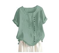 Leinenbluse Damen Sommer Kurzarm Longshirt Sweatshirt Oversized Longbluse GroßE GrößEn Einfarbig Leinen-Tunika Herbst Sommer Oberteile Festliche Blusen Tshirt-Hemdbluse Lose Lang Hemd Tops
