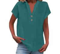 Leinenbluse Damen Sommer Langarm Button Shirt Top Stand Volltonfarbe Ärmel Kragen Casual Tshirt Elegant Blusenshirt T-Shirts Blusen Oversize Bluse Lang Shirts Longshirts Kurzarm T-Shirt Große Minzgrün
