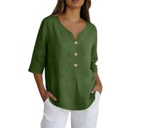 Leinenbluse Damen Sommer Langarm Locker Sitzendes Hemd Mit Knopfleiste Neuer Bordürenrand Einfarbig Baumwolle Und Leinen Dreiviertelärmel Oversized Tshirt T Schirts Für Ausgefallene Tshirts Armeegrün