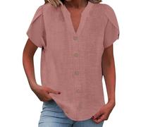 Leinenbluse Damen V-Ausschnitt Große Größen Musselin Bluse Leicht und Luftig Sommerblusen Mode Damen 2025 Tshirt Lose Sommer Tunika Oberteile Oversize Coole Shirts Fra Elegant Blusenshirt Kleidung