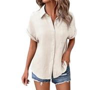 Leinenbluse Damen V-Ausschnitt Große Größen Musselin Bluse Leicht und Luftig Sommerblusen Mode Damen 2025 Tshirt Lose Sommer Tunika Oberteile Oversize Coole Shirts Fra Elegant Blusenshirt Kleidung
