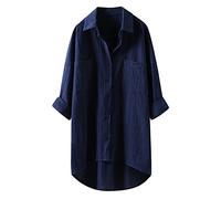 Leinenbluse Damen Weiß Langarm Longshirt GroßE GrößEn Leinen-Longbluse Elegant Hemdbluse Lang Langarmshirts Mit KnöPfe Hemd Oversized Sweatshirt Herbst Sommer Oberteil Leinenhemd Shirt