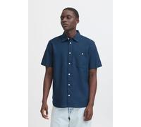 Leinenhemd BLEND "BHBAY LINEN", Jungen, Gr. S, US-Größen, blau (marineblaus), 55% Leinen, 45% Baumwolle, unifarben, Basic, Basic normal, ohne Ausschnitt, weit abgesteppt, Hemden, Stilvolles Kurzarmhem