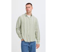 Leinenhemd BLEND "BHBobby Linen striped", Herren, Gr. XL, US-Größen, oil grün, 55% Leinen, 45% Viskose, gestreift, Basic, Basic normal, ohne Ausschnitt, mit Knopf, Hemden, Gestreiftes Leinenhemd (4443