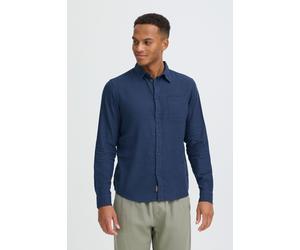 Leinenhemd BLEND "BHLinex", Herren, Gr. XL, US-Größen, marineblaus, 55% Leinen, 45% Viskose, unifarben, Basic normal, hoch geschlossener Ausschnitt, 2-Knopf-Manschette, Hemden, Stilvolles Langarmhemd 