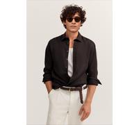 Leinenhemd BUGATTI "Modern Fit", Herren, Gr. S, Normalgrößen, 90, dunkelbraun, Canvas, 100% Leinen, unifarben, normal, Hemden, mit Kentkragen (61317050-S) 90, dunkelbraun