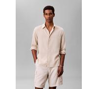 Leinenhemd CALVIN KLEIN "SOLID LINEN CLASSIC", Herren, Gr. L, N-Gr, oatmeal, Web, Obermaterial: 55% Leinen, 45% Lyocell, unifarben, regular fit normal, Rundhals, 2-Knopf-Manschette mit Schlitz, Hemden