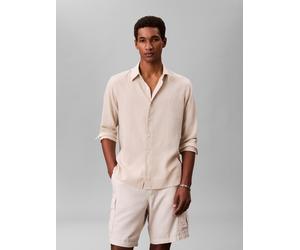 Leinenhemd CALVIN KLEIN "SOLID LINEN CLASSIC", Herren, Gr. L, N-Gr, beige (oatmeal), Web, Obermaterial: 55% Leinen, 45% Lyocell, unifarben, regular fit normal, Rundhals, 2-Knopf-Manschette mit Schlitz