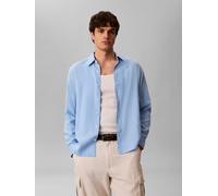 Leinenhemd CALVIN KLEIN "SOLID LINEN CLASSIC", Herren, Gr. S, N-Gr, blau (placid blau), Web, Obermaterial: 55% Leinen, 45% Lyocell, unifarben, regular fit normal, Rundhals, 2-Knopf-Manschette mit Schl
