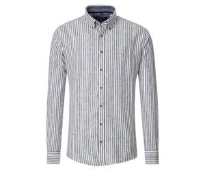 Leinenhemd CASAMODA "CASAMODA Leinenhemd Langarm gestreift", Herren, Gr. XL, Normalgrößen, grün (olive), 55% Leinen, 45% Baumwolle, gestreift, lässig geschnitten, Hemden (57320018-XL) olive
