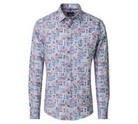 Casa Moda Casual Fit Leinenhemd blau, Bedruckt