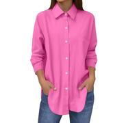 Leinenhemd Damen Hemdbluse Damen Bluse Braun Hemd Schwarz Rosa Langarmshirt Damenbluse Tunika Große Größen Weiß Lang Musselin Oberteile Feuchtigkeitsableitend Langarm Elegant 5Xl Blusen Sommer