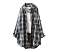 Leinenhemd Damen Kariertes Weiß Hemdbluse Knopfleiste 3/4 Ärmel Kurzarm Longbluse Mit Tasche Oktoberfest Bluse Karo Tunika Casual Musselin V-Ausschnitt Oberteile Hemd Leinenbluse Braun Orange