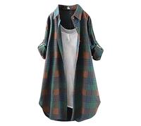 Leinenhemd Damen Kariertes Weiß Hemdbluse Knopfleiste 3/4 Ärmel Kurzarm Longbluse Mit Tasche Oktoberfest Bluse Karo Tunika Casual Musselin V-Ausschnitt Oberteile Hemd Leinenbluse Braun Orange