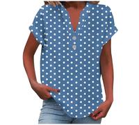 Leinenhemd Damen Polka-Punkte Muster Musselin Hemd Knöpfe V-Ausschnitt Kurzarmshirt Casual Baumwolle Leinen Hemdbluse Locker Kurzarm Sommerhemd Dünne Sommer Shirt Freizeithemden S-5XL