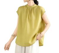 Leinenhemd Damen Sommer Leicht Rundhals Leinenbluse Lässig Luftig Plissiertes Hemdbluse Leichte Boho Leinenhemd Freizeit Strand Longbluse für Frauen Bequeme Casual Sommerbluse Loose Ärmellose Shirt