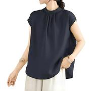 Leinenhemd Damen Sommer Leicht Rundhals Leinenbluse Lässig Luftig Plissiertes Hemdbluse Leichte Boho Leinenhemd Freizeit Strand Longbluse für Frauen Bequeme Casual Sommerbluse Loose Ärmellose Shirt