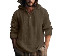Leinenhemd Herren Baumwolle Leinen Hoodie Einfarbig Hoody Oberteile Knopfleiste Langarm Hemd mit Kapuze Modische Langarmshirt Schlank Sommer Shirt Leichte Sommerhemd Bequem Freizeithemden
