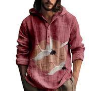 Leinenhemd Herren Baumwolle Leinen Hoodie Mit Kapuze Sommer Langarm Dünn Shirt Männer Hoody Oberteile Knopfleiste Langarmshirt Sommerhemd Shirt Leichte Bequem Freizeithemden Outdoorhemden