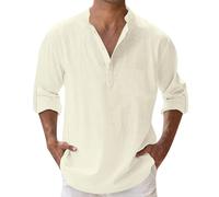 leinenhemd Herren,Hemd Herren,Langarm,Sommer,leinen,Shirt,Linen Men,musselin,Freizeit,Mode,Outfit,Henley,Summer,beige,Slim fit,Festival,Tops,Mittelalter,leichtes beige,freizeiten,XXL