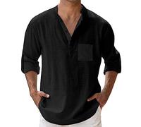 leinenhemd Herren,Hemd Herren,Langarm,Sommer,leinen,Shirt,Linen Men,musselin,Freizeit,Mode,Outfit,Henley,Summer,schwarzes,schwarz,Slim fit,Festival,Tops,leichtes,Mittelalter,freizeiten,Black,L