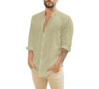 Leinenhemd Herren Hemd Herren Langarm Sommerhemd Herren Regular Fit Freizeithemd Button Down Langarmhemd Casual bequem Strandhemd Fischerhemd Hawaiihemd