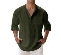 leinenhemd herren,hemd herren,leinenhemd langarm,grün,leinen,shirt,linen men,musselin,freizeit,henley,summer,slim fit,leichtes,mittelalter,freizeiten,long sleeve,kleidung,stehkragen,wikinger,green,XXL