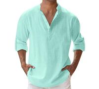 leinenhemd Herren,Hemd Herren,leinenhemd Langarm,leinen,Shirt,Linen Men,musselin,Freizeit,Henley,Summer,Slim fit,leichtes,Mittelalter,freizeiten,Long Sleeve,Kleidung,Stehkragen,Wikinger,Green,Grün,XL