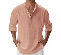 leinenhemd Herren,Hemd Herren,leinenhemd Langarm,leinen,Shirt,Linen,musselin,Freizeit,Henley,Summer,Slim fit,leichtes,Mittelalter,freizeiten,Long Sleeve,Kleidung,Stehkragen,Wikinger,Red,orange,rot,L