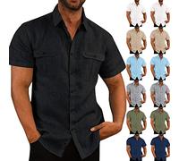 Leinenhemd Herren Hemd Kurzarm Freizeithemd Businesshemd Sommer Kurzarmhemd Einfarbig Basic Shirt for Männer Slim Fit Baumwolle Leinen Herrenshirt