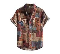 Leinenhemd Herren Hemd Kurzarm Freizeithemd Funky Hawaii Hemden Casual Button Down Sommerhemde Locker Henley Shirt Strand Atmungsaktives Kurzarmhemd Männer Kleidung