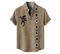 Leinenhemd Herren Hemd Kurzarm Freizeithemd Funky Hawaii Hemden Casual Button Down Sommerhemde Locker Henley Shirt Strand Atmungsaktives Kurzarmhemd Männer Kleidung