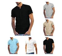 Leinenhemd Herren Kurzarm Baumwolle Leinen Shirt Sommerhemde Freizeit Leinenhemd Kurzarmshirts Hemd Atmungsaktives Bequeme Regular Fit Men Tshirts