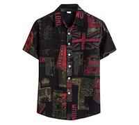 Leinenhemd Herren Kurzarm Hemden Hawaii Hemd Sommer Baumwolle Leinen Freizeithemd Leinenhemd Sommerhemd Kurzarmhemd Stehkragenhemd Regular Fit Männer Tops Trachtenhemd Rot 4XL