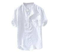 Leinenhemd Herren Kurzarm Hemden Henley Shirt Sommer Hemd Baumwolle Leinen Freizeithemd Leinenhemd Sommerhemd Herrenhemden Wanderhemd Regular Fit Trachtenhemd Weiß 3XL