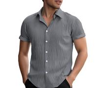Leinenhemd Herren Kurzarm Herren Hemd Sommer Freizeithemden Herren Casual Beach Shirts Regular Fit Männer Leinenhemd Button Down Basic Men Shirts Strand Oberteile