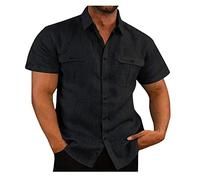 Leinenhemd Herren Kurzarm Leichtes Sommerhemd Herren Leinen Kurzarmhemd Herren Sommer Freizeithemden Leinen Shirt Strandhemd Herren Hemden Kurzarm Bügelfrei Leinenhemd Slim Fit Herren T-Shirt (Color