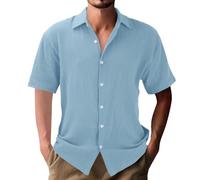 Leinenhemd Herren Kurzarm Loose Fit Sommerhemd Linen Shirt Men Freizeithemd Reverskragen Urlaubshemd Einfarbig Leinenshirt Knopfleiste Standhemd Lockere Musselin Hemd Casual Oberteile
