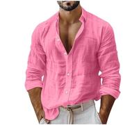 Leinenhemd Herren Langarm Hemd Sommer Freizeithemd Schlichter Mode Revers Langarmhemd Locker Bequeme Lässige Hemd Leicht Leinen Baumwolle Stoffhemd Bequeme Weich Strand Hemden Casual Leinen Shirt