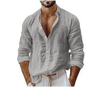 Leinenhemd Herren Langarm Hemd Sommer Freizeithemd Schlichter Mode Revers Langarmhemd Locker Bequeme Lässige Hemd Leicht Leinen Baumwolle Stoffhemd Bequeme Weich Strand Hemden Casual Leinen Shirt