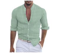 Leinenhemd Herren Langarm, Herren Hemden Langarm Hemd Langarm Stehkragen Leinenshirt Weich Leicht Freizeithemd Urlaub Klassiker Freizeit Herrenhemd Atmungsaktiv Baggy Elegant Leinen Shirt Herren