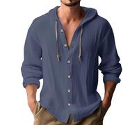 Leinenhemd Herren Langarm Hoodie Dünn Atmungsaktiv Hoody Einfarbig Oberteile Baumwolle Leinen Shirts Sportshirt Outdoor Sweatshirt mit Kapuze Leichte Sommerhemd Bequem Freizeithemden