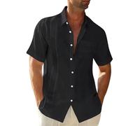 Leinenhemd Herren Langarm Weiß Schwarze Unterhemden Herren Arbeitsshirts Herren Poloshirt Herren Kurzarm Modischer Leinen Shorts Herren Gym Kleidung Herren Männer Anzug Herren Poloshirt（2-Black，XXL）