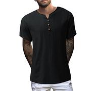 Leinenhemd Herren, Sommer Hemd Kurzarm Herren, V-Ausschnitt Knopfleiste Sommerhemd Einfarbig Leinen Hemden Lässig Kurzarmhemd Einfaches Bequem Herrenhemden Regular Fit Musselin Trachtenhemden