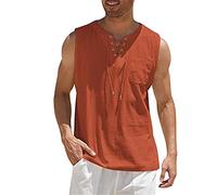 Leinenhemd Herren Sommer Leinen-Sommerhemd Basic Tshirt Ärmellos Tank Top Leinen-Hemd Shirt Hemdbluse Mittelalter Regular Fit Kurzarmhemd Sommer Shirt Tanktops Freizeithemd-Poloshirt
