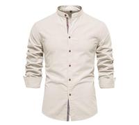 Leinenhemd Herren Sommer Leinenhemd Basic Freizeithemd Slim Fit Stehkragen Baumwolle Stretch Freizeit Casual Basic Shirt mit kurzen Ärmeln Herrenhemden Casual Regular Fit